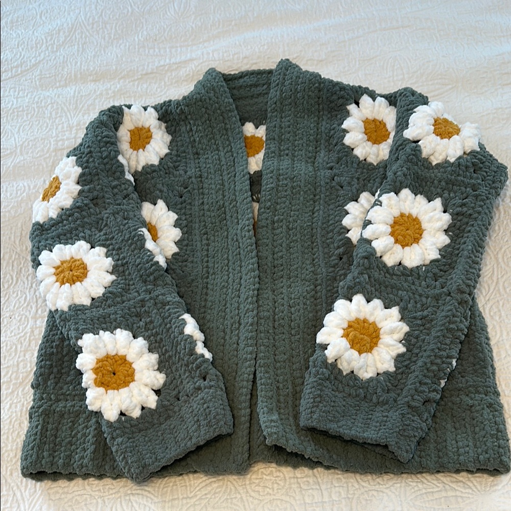 Hand crochet daisy sweater